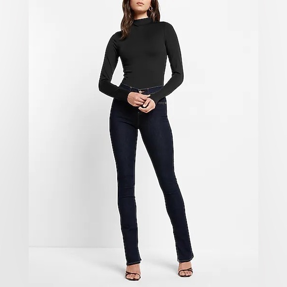 NWT Express Body Contour High Compression Matte Mock Neck Long Sleeve Tee - Picture 2 of 4